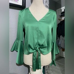 Bar III Women’s Clover Green, ruffled sleeves, tie front blouse